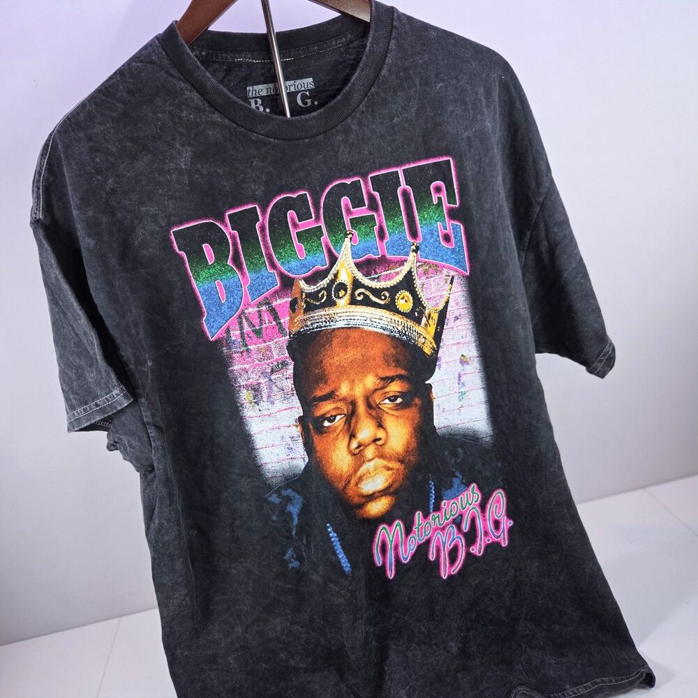 The Notorious B.I.G. Crown Graphic T-Shirt Black Acid Wash XL